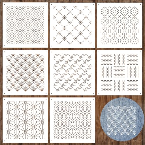Yousoontic 8 Pcs Plastic Sashiko Stencil Sashiko Template, Novel - style: Novel Style