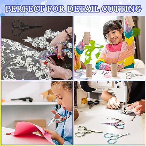 Therwen 12 Pcs 3.6 Inch Embroidery Scissors with Artificial Leather Cover Sewing Scissors Stainless Steel Vintage Craft for Crafting Threading DIY Needlework Art Manual Handicraft - style: Stylish