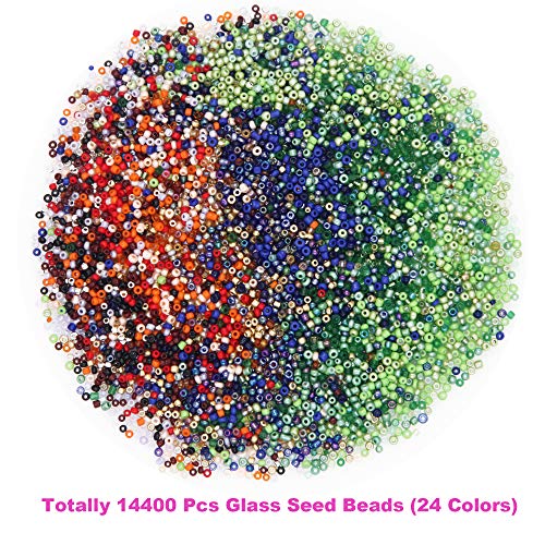 EuTengHao 14400pcs Glass Seed Beads Small Craft Beads for DIY Bracelet Necklaces Crafting Jewelry Making Supplies with Two 0.5mm Clear Bracelet String (600Pcs Per Color, 24 Colors) - color: Light Color