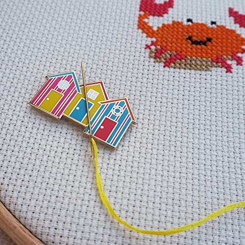 Needle Minder - Beach Huts for Cross Stitch, Sewing, Embroidery and Needlework Accessories, Enamel and Magnetic