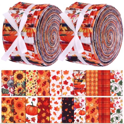 Hosuly 40 Pcs Fall Autumn Jelly Fabric for Quilting Strips Roll Leaves - color: Autumn