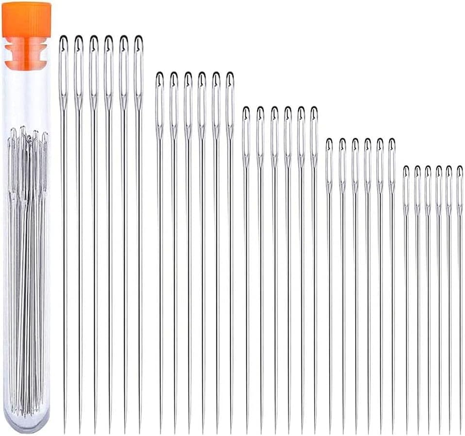 30 Pcs Stainless Steel Large Eye Sewing Needles, Sewing Sharp Needles, Embroidery Thread Needle, and Yarn Knitting Needles Leather Needle Hand Sewing Needles