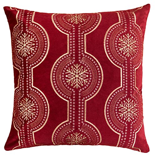 Embroidery Red Velvet Throw Pillow Cover, Merry Christmas Series Snowflake Drop Luxury Soft Fuzzy Cozy Warm Slik Gift Square Couch Cushion Pillow Case 20 x 20 Inch, Cover Only - color: Snow Drop-red