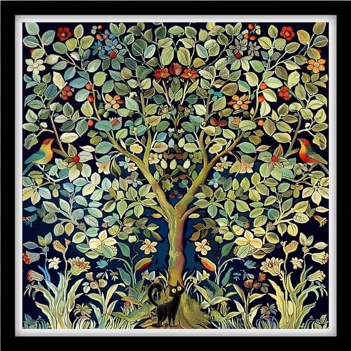 Fanxvivy Counted Cross Stitch Kits for Adults 11CT Unprinted Cross-Stitch Patterns Embroidery Kits Easy Cross Stitching Needlepoint Kits&Little Bird Tree of Life 18x18 inch - color: DIY-craft02