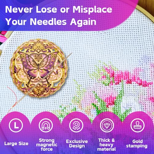 Kalaxy47 Needle Minder Magnet - Exclusive The Butterfly Dream Design, Gold Stamping, 2.4" Large Powerful Magnet for Cross Stitch, Embroidery, Sewing，Fridge Magnet，Safe for Crafters（Butterfly
