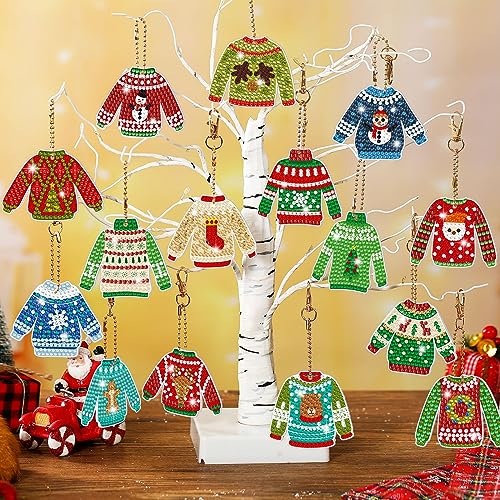 Estune 15 Pcs Christmas Diamond Painting Keychain Kits for Adults