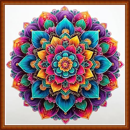 Funart Stamped Cross Stitch Kits for Beginners Full Range of Cross Stitching Preprinted Embroidery Kits for Adults, 11CT Embroidery Pattern Needlepoint Kits-Magic Mandala 18x18 inch - color: ColorArt49