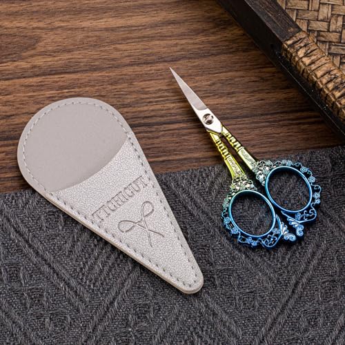 All Purpose Scissors with Sheath - Sewing Embroidery Sharp Cuticle Eyebrows Manicure Pedicure Beauty Grooming Scissors for Office, Home, School, Sewing Crafts (Gold Blue) - color: Gold Blue