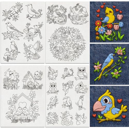 24Pcs Flower and Bird Water Soluble Hand Sewing Stabilizers - style: Flowers and Birds