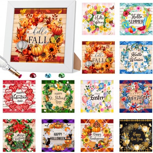 Trandraft 13 Pcs Fall Wreath Holiday Small Diamond Art Kits for Adults DIY - style: Wreath