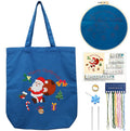 CREAWONDER Canvas Tote Bag Embroidery Kit with Pattern for Beginners, Arts and DIY Embroidery Crafts Kits for Adults, Include Instructions, Thimble, Embroidery Hoops, Color Threads and Tool - color: CR002 SantaClaus darkblue