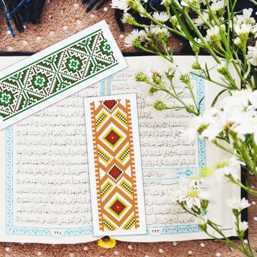 BEUNITONE 6 Pcs Vintage Cross Stitch Bookmark Kits for Beginner with Backing Felt Floss Instructions, Handmade Bookmarks DIY Stamped Craft Embroidery Kits for Adults, Book Lovers 8.5''x3'' - style: Pattern 3