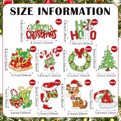 Realspring 20 Pcs Christmas Diamond Art Ornaments 5d Lime Green and Red - style: Novelty