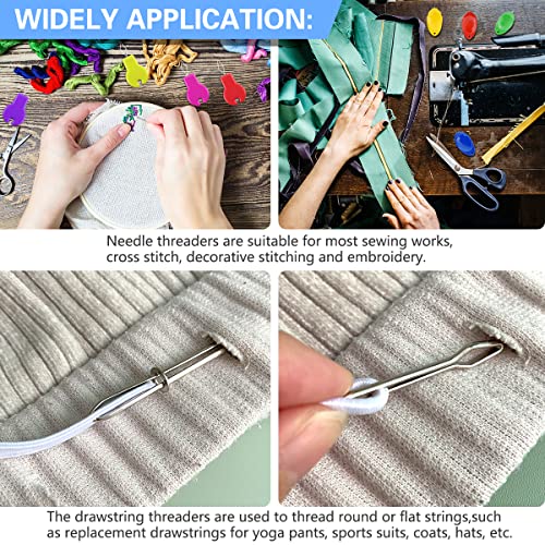 Lechchy Needle Threader for Hand Sewing & Sewing Machine - 10 Simple Needle Threaders for Embroidery Floss + 2 Seam Rippers + 2 Drawstring Threaders + 5 Needles - color: Style 1