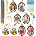 ZOCONE 6 Packs Embroidery Necklace Kit, Embroidery Pendant Kit Mini Cross Stitch Kit with 4 Hoops, Necklace, Pendant, Stamped Pattern Cloth, Instructions, etc., Embroidery Kit for Adults - color: 6 Packs-H