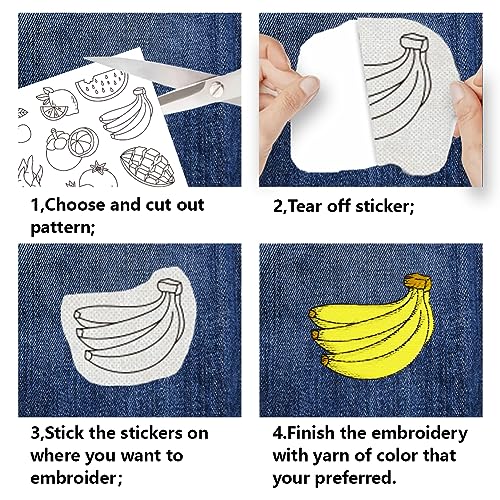 BENECREAT 4Sheets 64Pcs Water Soluble Embroidery, 11.7x8.3inch Food Pattern Transfers Water Soluble Stabilizer for Embroidery Stick and Stitch Embroidery Designs - color: Food