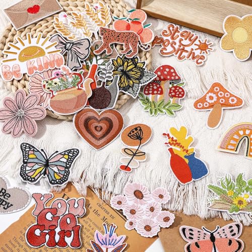 AUGSUN 36Pcs Vintage Boho Iron on Patches Girly Embroidered Sew Applique - style: Bohemian