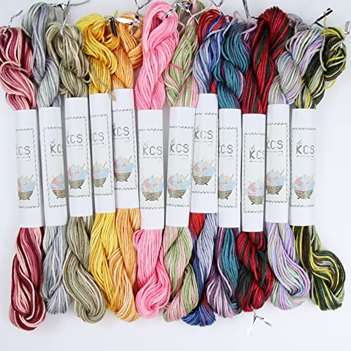KCS Big skeins of 25 Meters Size 25 Color Variegated Cross Stitch Stranded Threads,12 skeins,13 - color: 12skeins13, size: 12 skeins