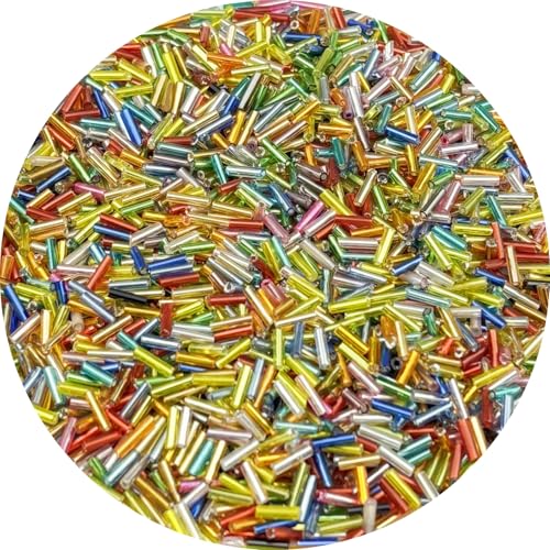 90g Glass Bugle Beads 7x2mm Embroidery Tube Glass Spacer Bulk Small Craft Long Beads for Necklaces Bracelets Earrings DIY Jewelry Making(Mix Colors) - color: Mix Colors