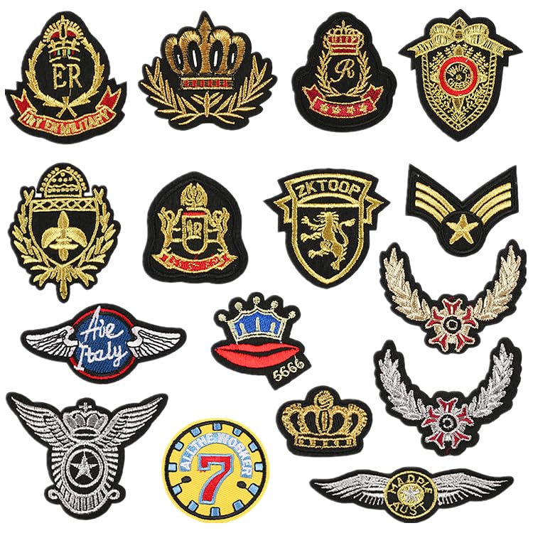 16pcs Badge Iron/Sew on Patches, Cool Retro Embroidered Applique, Fashion Decoration for Clothes, Hat, Bag, Dress, Shirt, Jeans - color: 16pcs Badge