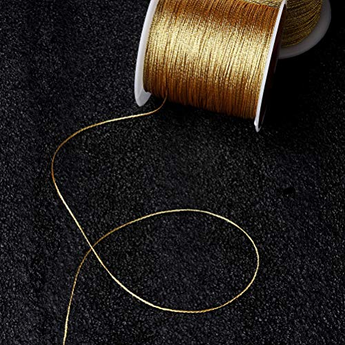 218 Yards/656 Feet Metallic Cord Gold Twine, 2 Spool Gold Thread String - color: Gold