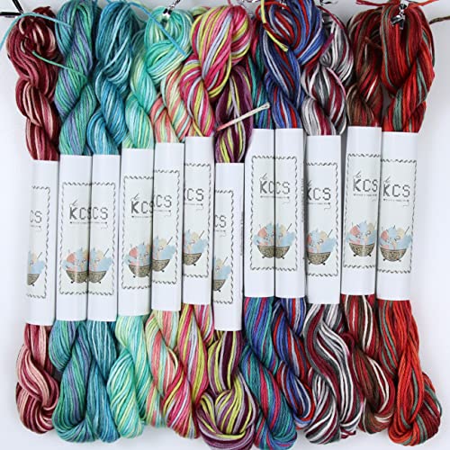 KCS Big skeins of 25 Meters Size 25 Color Variegated Cross Stitch Stranded Threads,12 skeins,10 - color: 12skeins10, size: 12 skeins