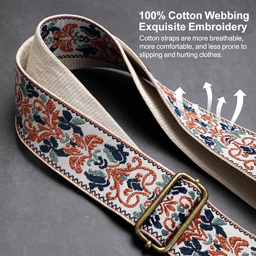 Nefelibata Banjo Strap,2"Wide Double Crazy Horse Leather Jacquard Embroidery Strap Adjustable Replacement,Multi-pattern Strap With Metal Clips - color: A#-brown Blue Jacquard