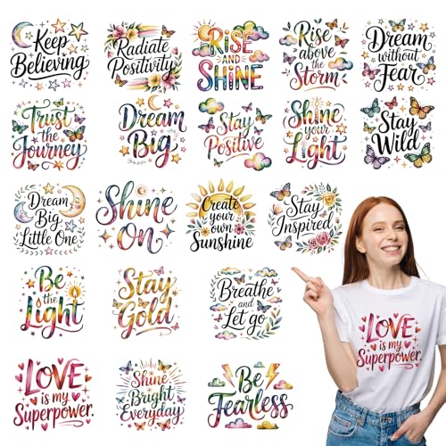 20Pcs Inspiration Quotes Dtf Transfers Ready to Press Motivational Iron on Transfers for Tshirts Positive Affirmation Saying Transfer Vinyl Stickers for Clothing Pillows Bag DIY Crafts - color: Inspiration
