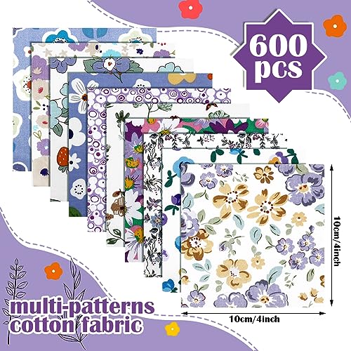 Kinlop 600 Pcs 4"x4" Cotton Fabric Squares Quilting Precut, Purple - color: Elegant Style
