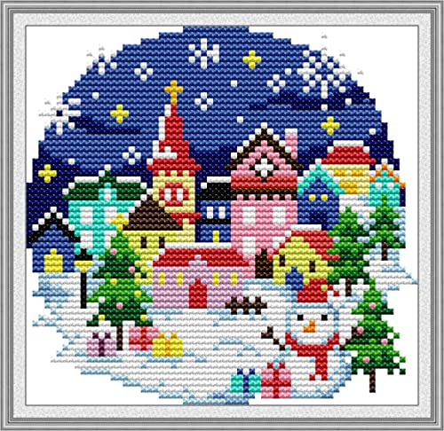 Howie's Needlepoint Cross Stitch Kits, 11CT Pre-Printed Pattern Needlepoint Kits, Full Range of Stamped Starter Kits (Winter Village, 8.3 x 8.3 Inch) - color: Winter Village