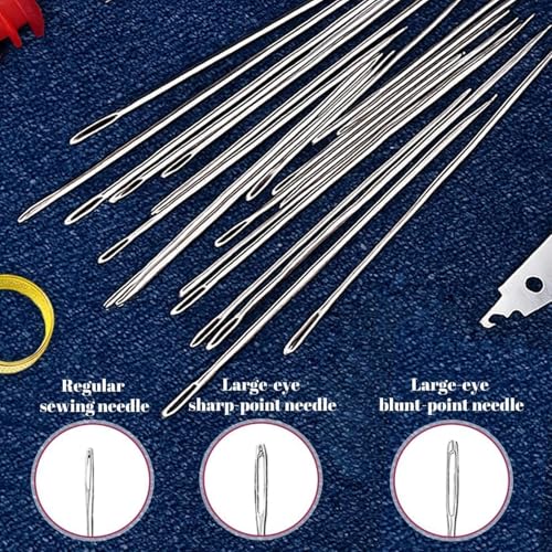 Big Eye Steel Sewing Needles Kit 34PCS, 5 Size Stainless Steel Hand Sewing Needles with Case, Easy Threading for Seniors & Beginners(34-PCS)