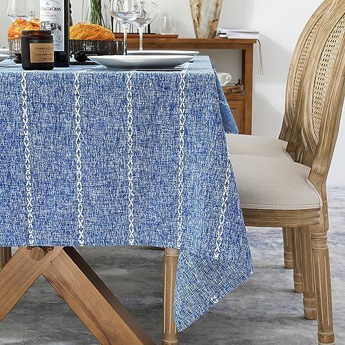 Chassic 60 x 104 inches Farmhouse Style Linen tablecloths, Wrinkle Resistant Washable Dining Room Table Cloths for 6 Foot Rectangle Tables - Blue - color: Blue, size: 104" x 60" (Rectangular)