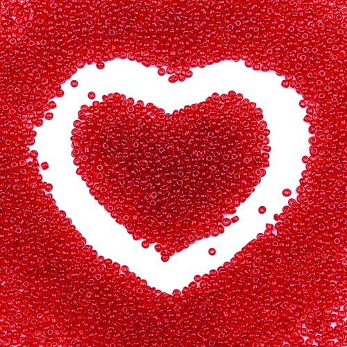 Legefo 4mm Glass Seed Beads Bulk, Red Transparent 6/0 Small Mini Pony Seed Beads, Tiny Round Craft Bead for Bracelet Necklace Wrist Jewelry Making Beading Weaving DIY Crafts Supplies, 1000pcs - color: Red Transparent