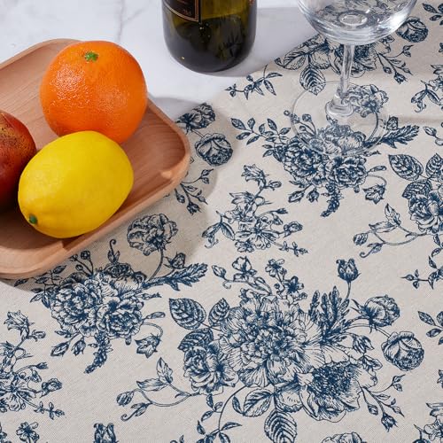 1.09 Yards 62.21 Inch Kapok Linen Fabric Precut Vintage Blue Flowers Upholstery Linens Flaxen Quilting Cloth Fabrics for Sewing Making Tablecloth Handbag Sofa Backs Curtain DIY Craft Supply - size: 1580MM, style: Blue Flower