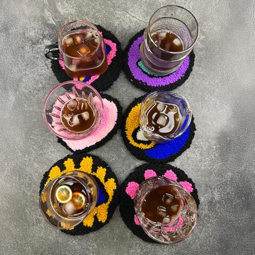 Nytale Punch Needle Kit for Beginners Adults - Easy DIY Coaster Embroidery Set with Yarn, Tools, Patterns & Video Tutorial - Fun Pop Art Gift for Friends & Kids (6PCS) - color: Pop, style: Modern