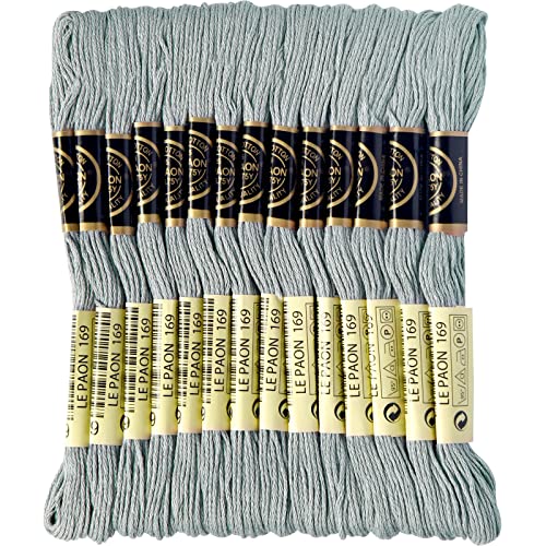 LE PAON Embroidery Floss, 14-Pack Six Strands 100% Long Staple Cotton Embroidery Thread, 8.7-Yard，Color Number：169, Light Pewter - color: 169