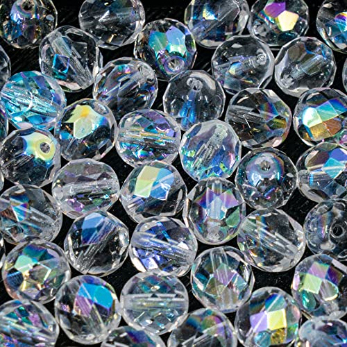275 pcs Set of Czech Faceted Glass Beads, Fire-Polished Round Crystal AB - 3mm (100pcs), 4mm (100pcs), 6mm (50pcs), 8mm (25pcs) kit for Jewelry Making - color: Faceted, Crystal AB