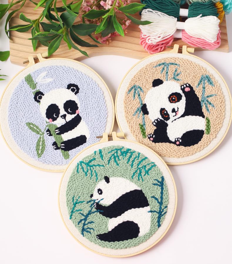 Myfelicity Punch Needle Panda Embroidery Kits, Set of 3, Including Tools Such as Patterned Punching Cloth and Needles - color: Panda