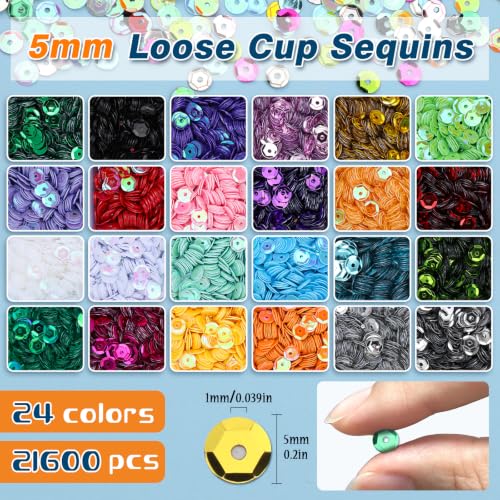 21600 Pcs Loose Sequins Bulk, 24 Colors 5MM Embroidery Sequins - size: 5mm