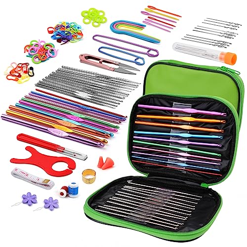 IMZAY 110 Pcs Crochet Hooks Set 0.6–6.5mm Crochet Needles for Yarn - color: Green, size: 110 Pcs