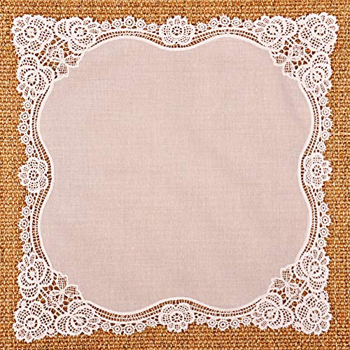 Milesky White Wedding Handkerchief Pure Cotton, Soft Ladies Hanky with Crochet Lace - color: Ch02