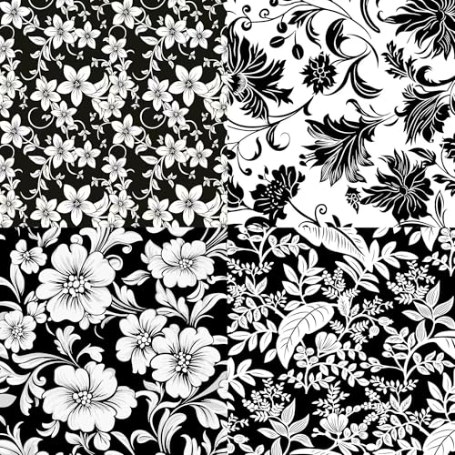 200pcs 4 x 4 inches Cotton Fabric Bundle-Black and White - color: Black and White, size: 4” x 4”