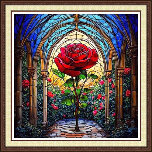 Findvoor Counted Cross Stitch Kits for Adults Full Range of Cross Stitching Embroidery Unprinted Pattern for Beginners, 11CT Needlepoint Kit Patterns Embroidery Kits-Magic Rose 18x18 inch - color: ColorCraft12