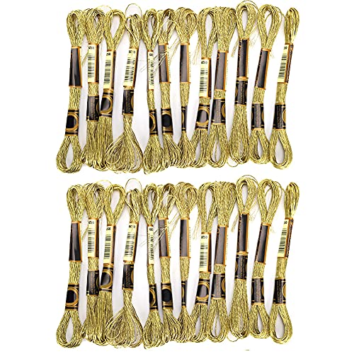 Cross-Stitch Thread, Light Gold Embroidery Glossy Floss for Sewing and Embroidery with 24Pcs