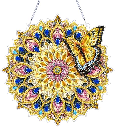 ZeeLionArt Hanging Diamond Art Kits for Adults,Butterfly Pendant Diamonds Painting Art Kit,7.0x7.1inch Acrylic Diamonds Painting Board Kit Ornament, Special Crystal Diamond Hanging Ornament - color: DP04142