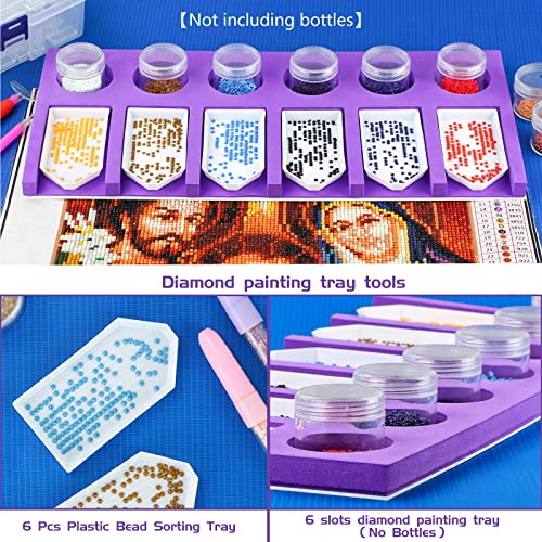 Diamond Painting Accessories Tray Organizer for Diamond Art Kits for Adults, Diamond Art Accessories Tools Kits, Diamond Art Storage Tray for Glitter Rhinestones, Diamond Bead Organizer Tray - color: 6 Slots Trays (Purple)