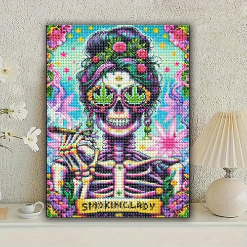 KUFWKEY Skull Diamond Art Kits for Adults,Skeleton Diamond Painting Kit for Beginner,DIY Handicrafts,Full Drill Round Diamond Dots Kits,Mosaic Gem Art and Crafts,Halloween Wall Decor 12x16 inch - color: LW59
