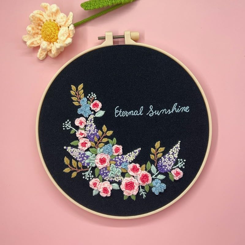 CornerLife 4 Pack Embroidery Kit for Beginners Adults, Hand Embroidery Kits with Pre-Stamped Floral Patterns and Instructions, Adjustable Hoop, Needlepoint Starter Kit DIY Art Crafts Gift (Flower B) - color: Flower B