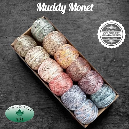 Valdani Pearl Cotton Sz 12 | Muddy Monet | 12 Balls | 109 Yds/Ball - color: Muddy Monet S12, size: 12