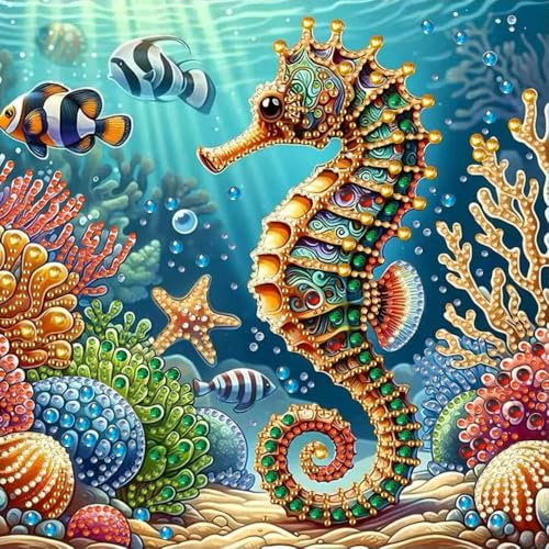 ZQEATRY Seahorse Coral Reef Special Shape Diamond Art Kits for Adults,5D Diamond Painting Kits for Beginner,DIY Diamond Crystal Rhinestones Gem Art Kits for Home Wall Decor 11.8 X 11.8inch - color: XJ122